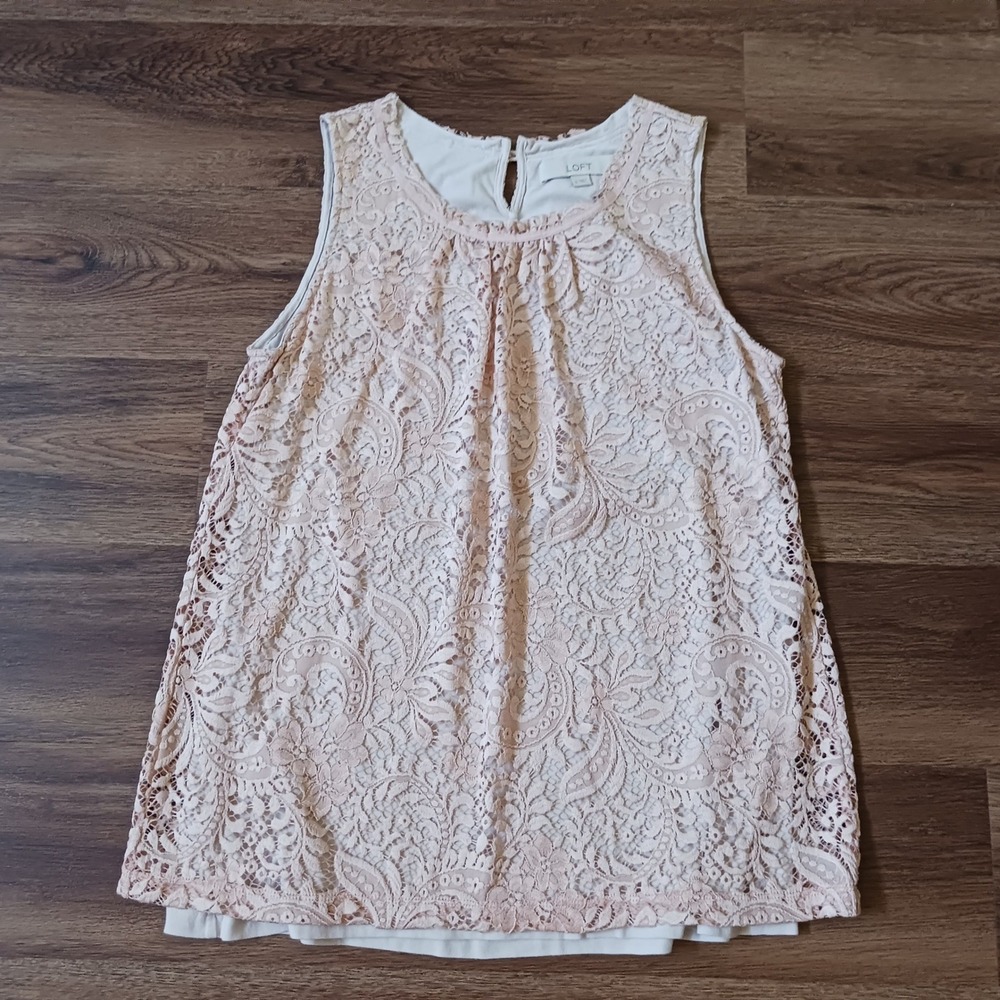 Ann Taylor LOFT Womens Floral Lace Sleeveless Blouse Top Keyhole Back Size S